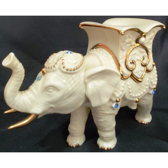 Lenox JEWELED ELEPHANTS 2 taper candle holders candlesticks cream porcelain 5"hi - Picture 12 of 16